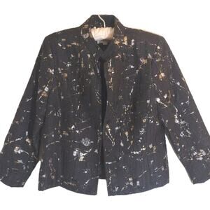 Erin London Jacket – Mandarin Collar Black W/ Metallic Accents Boho Modern Large